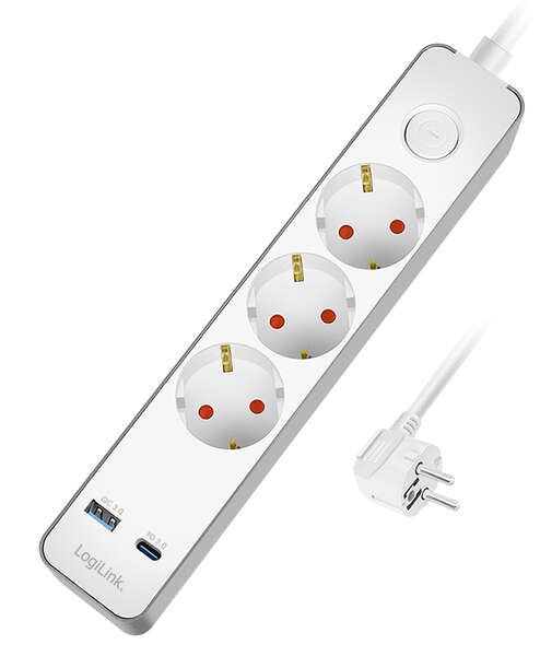 Naar omschrijving van LPS287U - Outlet Strip, 3 safety sockets, w/ 1x USB-A, 1x USB-C, 20W PD, w/ push switch