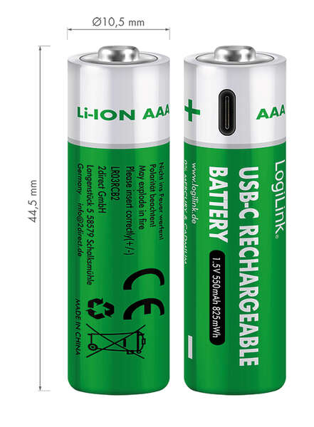 Naar omschrijving van LR03RCB2 - Battery, Rechargeable over USB-C, Li, AAA, 2pcs. Blister