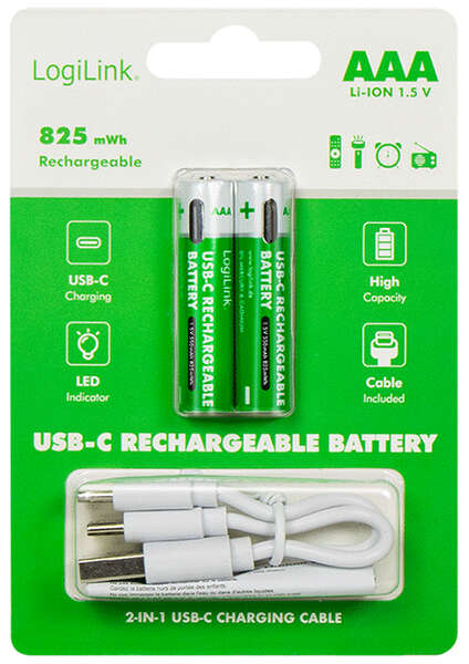 Naar omschrijving van LR03RCB2 - Battery, Rechargeable over USB-C, Li, AAA, 2pcs. Blister
