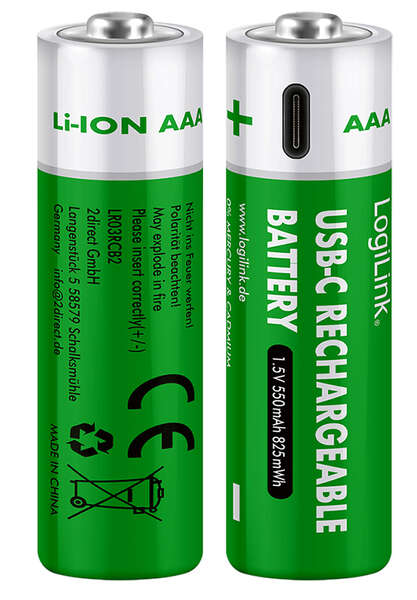 Naar omschrijving van LR03RCB2 - Battery, Rechargeable over USB-C, Li, AAA, 2pcs. Blister