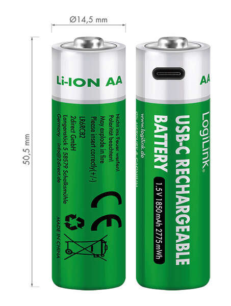 Naar omschrijving van LR6RCB2 - Battery, Rechargeable over USB-C, Li, AA, 2pcs. Blister