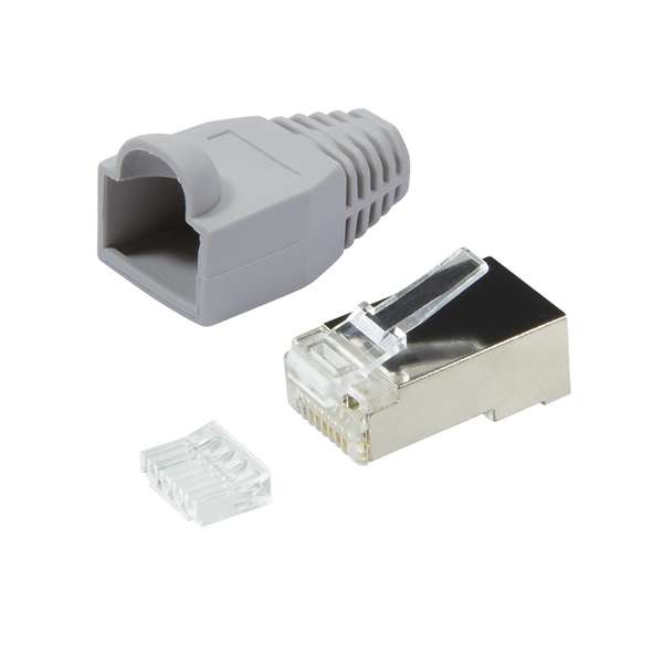 Naar omschrijving van MP0021 - 100x RJ45 connector STP Cat.6 met 50micron goldplating voor soepele kabel