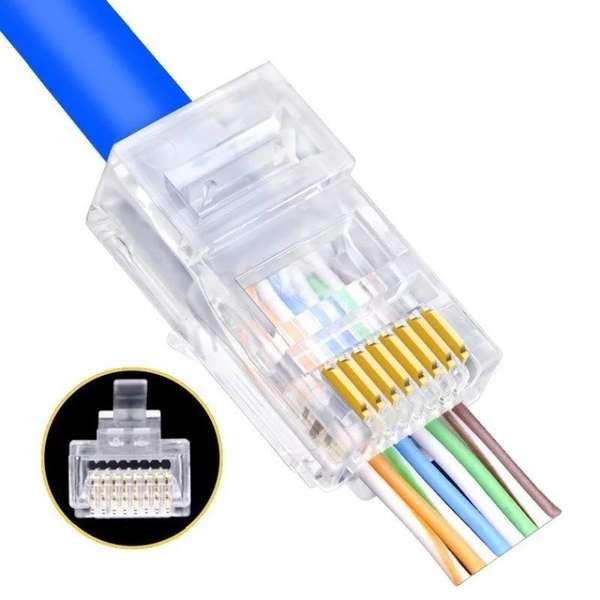 Naar omschrijving van MP0027 - RJ45 modular easy plug Cat.6 UTP RJ45, open front, 50 stuks