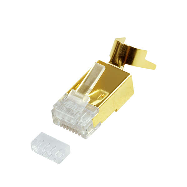 Naar omschrijving van MP0048 - RJ45 modular plug, Cat.8.1/Cat.6A, shielded, gold-plated, 10 stuks