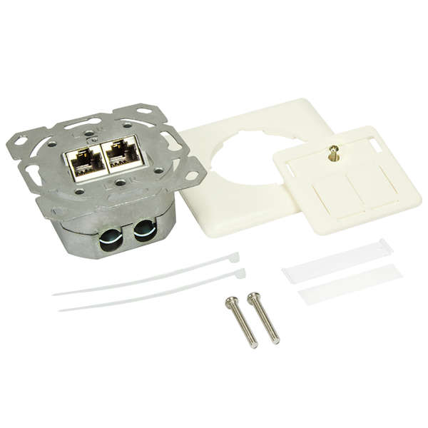 Naar omschrijving van NP0023V - Cat6 wall outlet 2x RJ45 shielded pure white, verticle cable entry