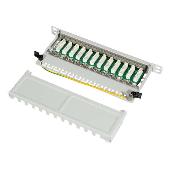 Naar omschrijving van NP0065 - Mini-Patchpanel STP 12xRJ45 Cat.6A, 10inch 0,5U, grey