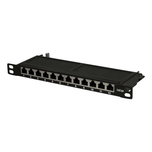 Naar omschrijving van NP0066 - Mini-Patchpanel STP 12xRJ45 Cat.6A, 10inch 0,5U, black