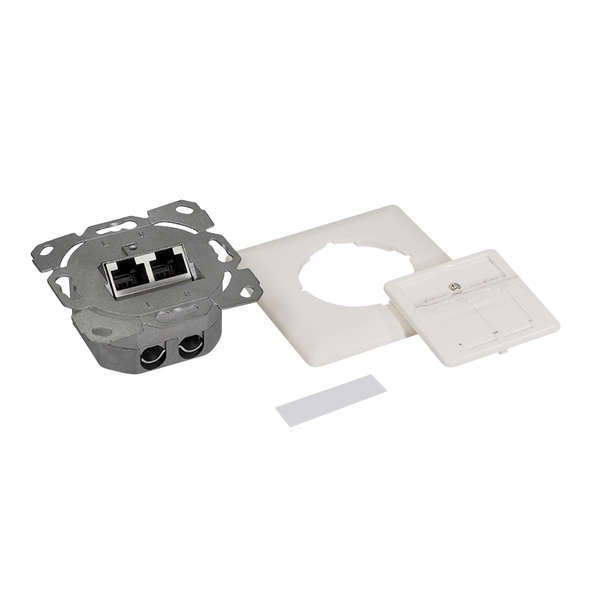 Naar omschrijving van NP0128 - Cat6A wall outlet 2x RJ45 shielded pure white, verticle cable entry