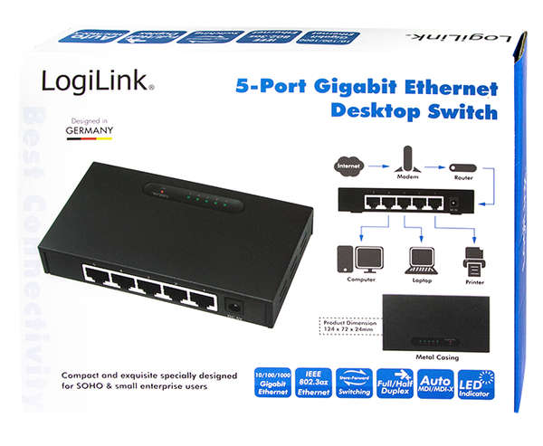 Naar omschrijving van NS0110 - Desktop Gigabit Ethernet Switch 5-port, metal case, black