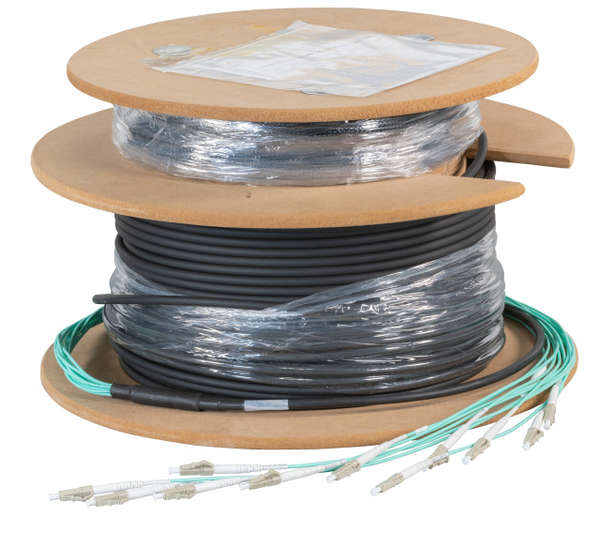 Naar omschrijving van O8303L150OS2 - Trunk cable U-DQ(ZN)BH 4 vezels 9/125, LC/LC OS2, 150 meter