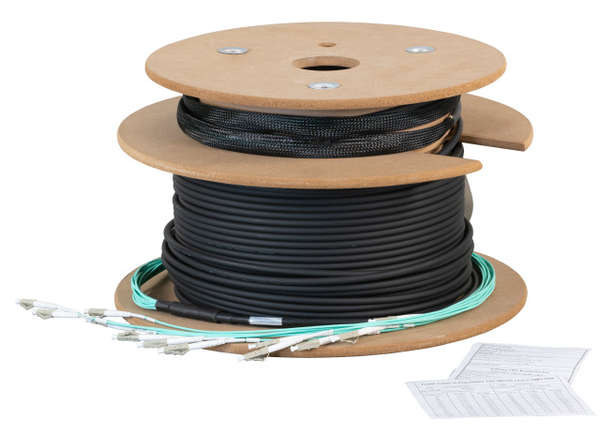 Naar omschrijving van O8303L200OM3 - Trunk cable U-DQ(ZN)BH 4 vezels 50/125, LC/LC OM3, 200 meter