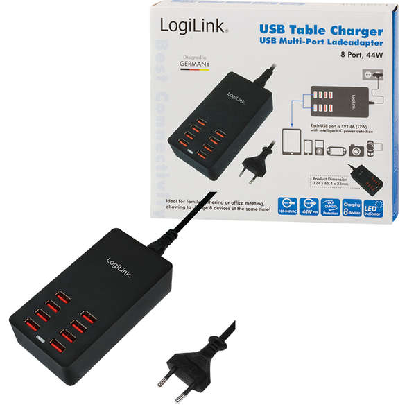 Naar omschrijving van PA0140 - USB desktop charger, 8x USB-A, 44 W