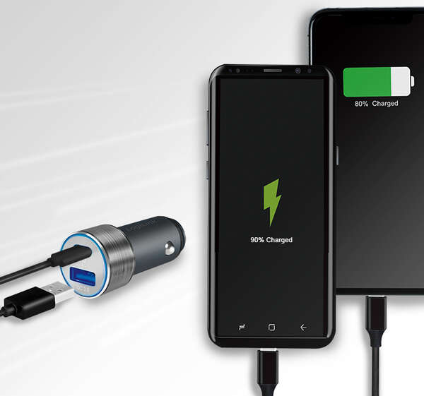 Naar omschrijving van PA0252 - USB car charger, 1x USB-C PD, 1x USB-A QC, 36 W