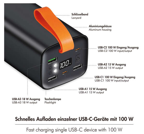 Naar omschrijving van PA0351 - Mobile Power Bank, 50.000mAh, PD 100W, black