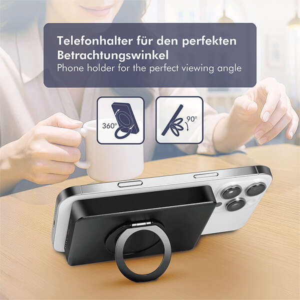Naar omschrijving van PA0391 - Magnetic Power Bank, 10.000 mAh, USB-C, PD 20 W, w/stand, black