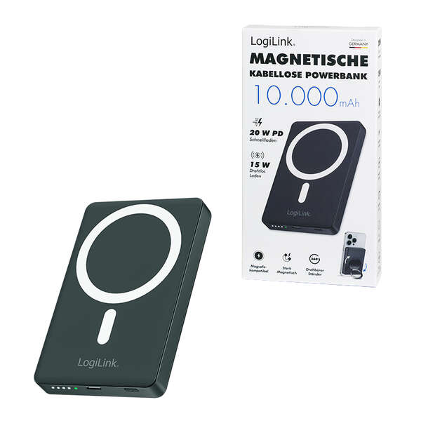 Naar omschrijving van PA0391 - Magnetic Power Bank, 10.000 mAh, USB-C, PD 20 W, w/stand, black