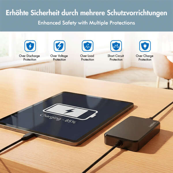 Naar omschrijving van PA0414 - Slim universal USB-C power adapter with fixed cable, 100 W (PD) for laptops, tablets.