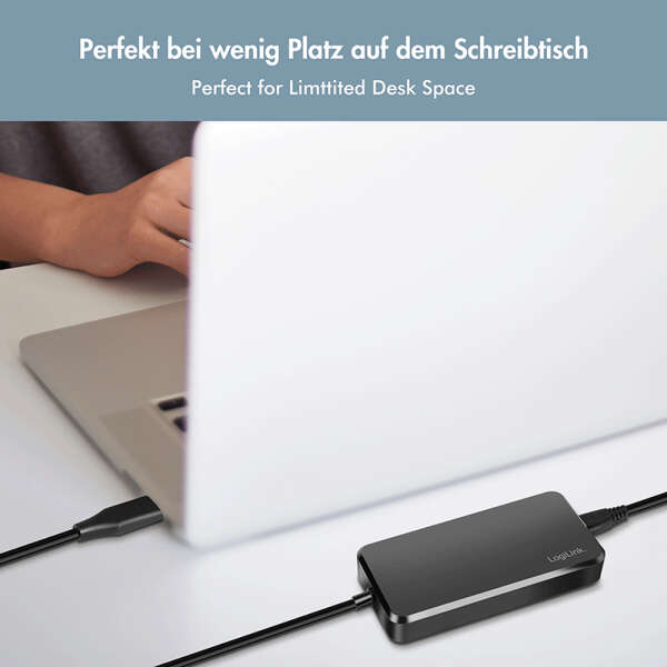 Naar omschrijving van PA0414 - Slim universal USB-C power adapter with fixed cable, 100 W (PD) for laptops, tablets.