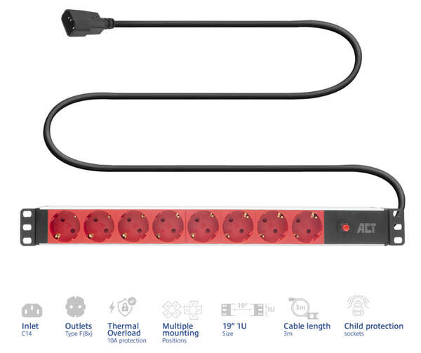 Naar omschrijving van PD3004 - PDU C14 - TYPE F (8X) 10A FUSE