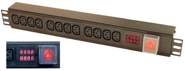 Naar omschrijving van PDU-HORZ-8XC13 - Horz 8-way C13 PDU with digital amp / volt meter 3m cord C20