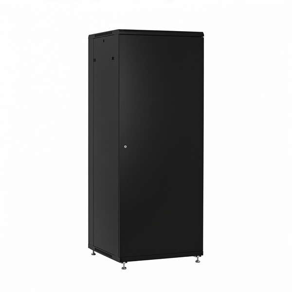 Naar omschrijving van PEL-2466TS-G1SV - 19'' Netwerkkast PEL 24HE 600x600 RAL9005  glazen voordeur, metalen achterdeur