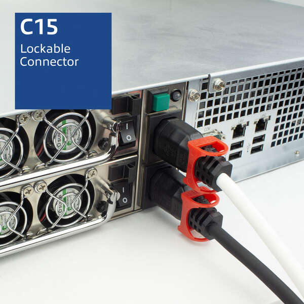 Naar omschrijving van PL0053 - ACT Netsnoer C14 IEC Lock+ Dual Locking - C15 IEC Lock+ wit 3 m, PC3879