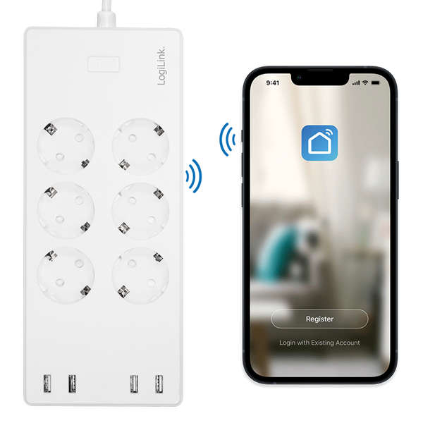 Naar omschrijving van SH0105 - Wi-Fi Smart Socket outlet, 6-way, (CEE 7/3), 4x USB, Tuya compatible, 1,8m