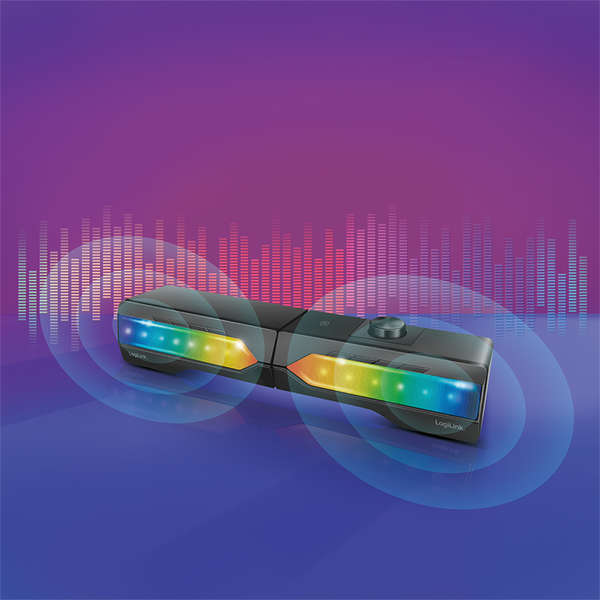 Naar omschrijving van SP0059 - Mobiele soundbar met feestverlichting 2 in 1 gaming geluidssysteem