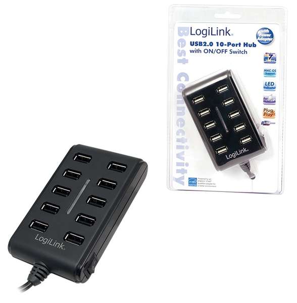 Naar omschrijving van UA0125 - LogiLink USB 2.0 Hub, 10-Port with On/Off Switch