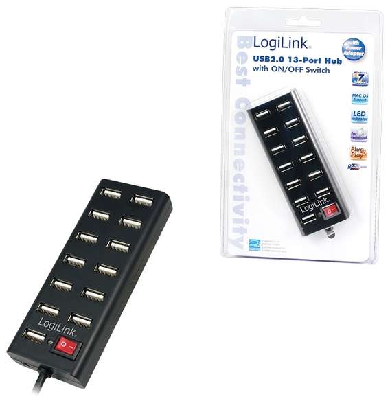 Naar omschrijving van UA0126 - LogiLink USB 2.0 Hub, 13-Port with On/Off Switch