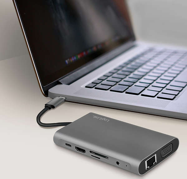 Naar omschrijving van UA0383 - USB 3.2 Gen 1, Docking Station, USB-C, 10-Port, PD, silver