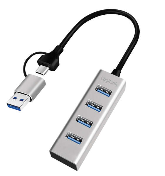 Naar omschrijving van UA0455 - USB 3.1  Hub, 4-port, USB-A+C, aluminum, grey