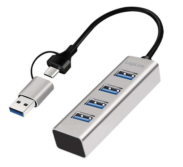 Naar omschrijving van UA0455 - USB 3.1  Hub, 4-port, USB-A+C, aluminum, grey